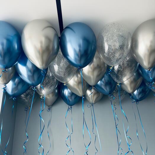Balloons 25 pieces in blue and silver, helium balloons
