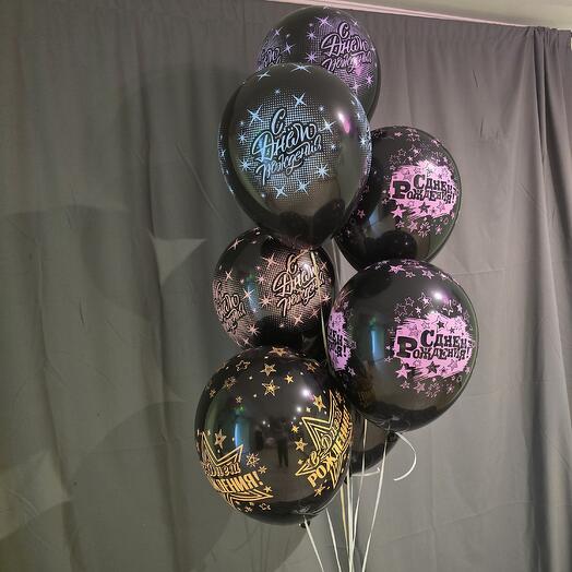 Фонтан из 7ми шаров "С днём рождения "