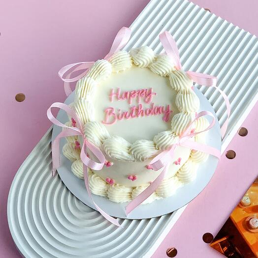 Бенто торт с рюшами и бантиками "Happy birthday" на день рождения маме, подруге, сестре, дочери, коллеге