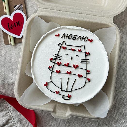 Бенто торт ЛЮБЛЮ с котиком и сердечками для любимой / любимого