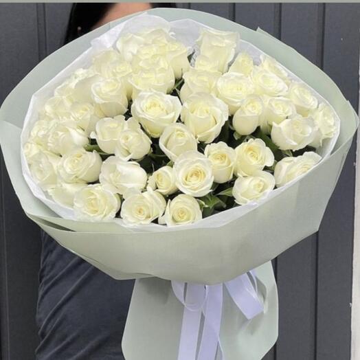 Белый розы букет💐