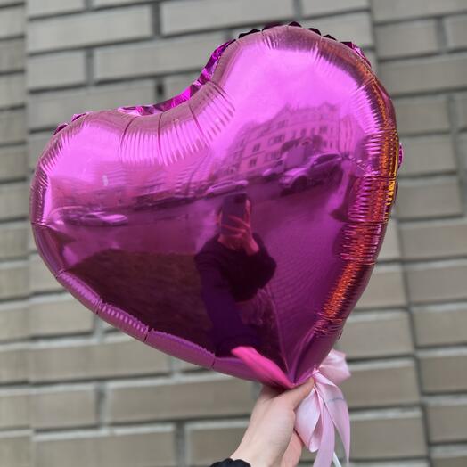 Шар сердце с воздухом на палочке «Фуксия»