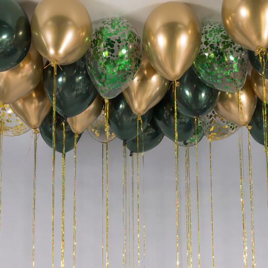 Набор гелиевых шаров с дождиком  «Царский изумруд»