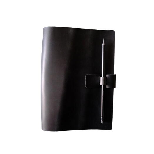 Кожаный блокнот А5 Чёрный "На застёжке 2.0" с креплением для ручки