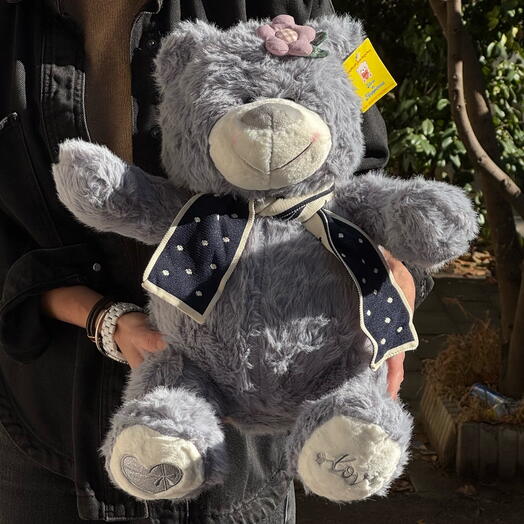 Мягкая игрушка плюшевый медведь серый в шарфе. Soft toy Teddy bear grey in scarf