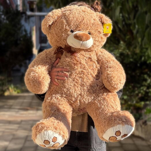 Плюшевый медведь мягкая игрушка карамельный с бантом. Soft toy Teddy bear caramel with tie bow