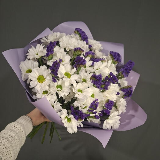 Букет из хризантемы и статицы💜