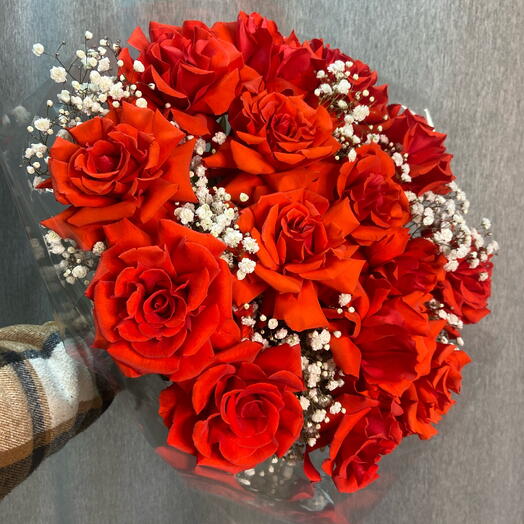 Букет из 15 французских нин и гипсофилы  белой