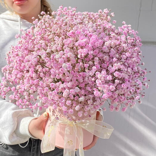 Розовый подарок из гипсофилы 💕 композиция в коробке