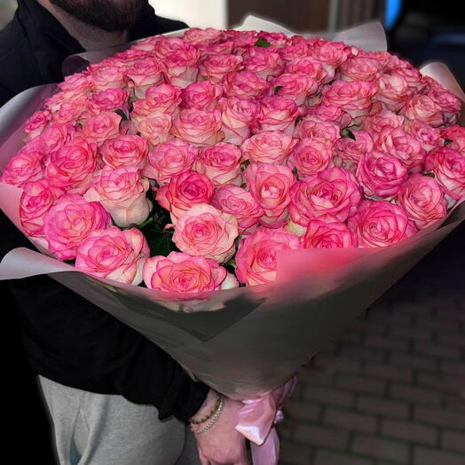 101 роза Джумилия 70 см 💗 большой нежный букет в стильной упаковке