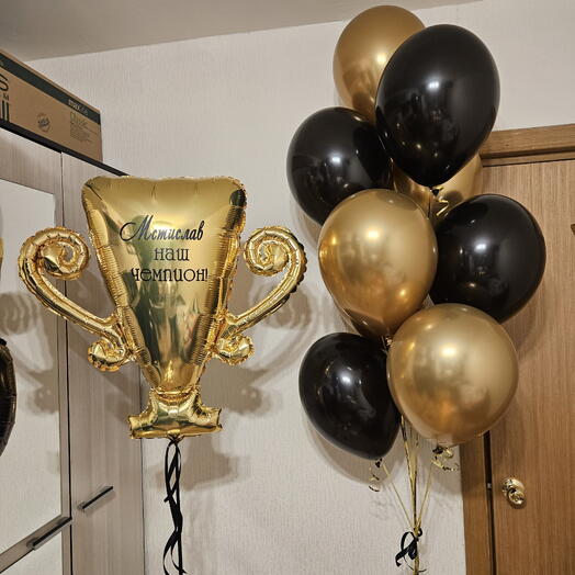 Шарики для сына,мальчика чемпиона,спортсмена и кубок золотой-11шаров