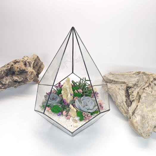 Florarium with succulents "Velvet tenderness" with a Drop lake 18x26cm