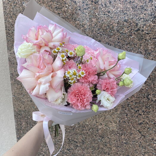 Милый летний букет 💐 Bloom room, танацетум, хризантема, диантус, французская роза
