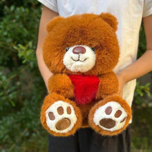 Мягкая игрушка плюшевый мишка коричневый с сердцем (1шт). Soft plush teddy bear brown with heart (1pc)
