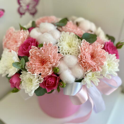 Цветы в коробке «Розовая Свежесть» 🌸💞