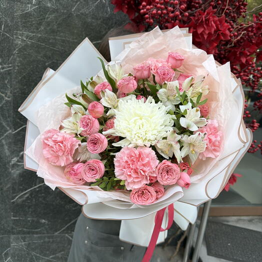 Букет с одноголосой хризантемой💕