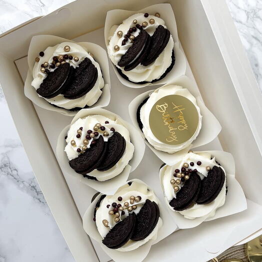 Шоколадные капкейки с кремом чиз с печеньем(Oreo) в наборе (6шт)