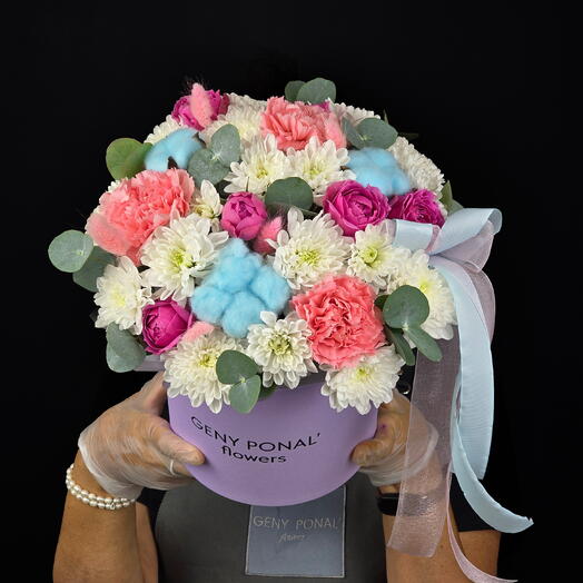 Композиция "Bubblegum cotton ️" с пионовидными кустовыми розами
