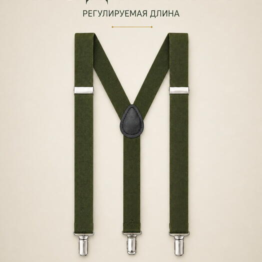 Подтяжки мужские оливковые для брюк, джинсов и костюма, аксессуар для повседневного образа