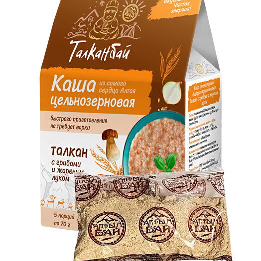 Каша цельнозерновая быстрого приготовления ТАЛКАН С ГРИБАМИ И ЖАРЕНЫМ ЛУКОМ, 350 гр