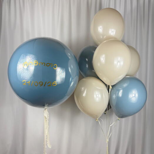 Набор Шаров с надписью гигант Бабблс 8 штук синий индиго ретро. Set of helium balloons with inscription giant Bubble indigo 8pcs