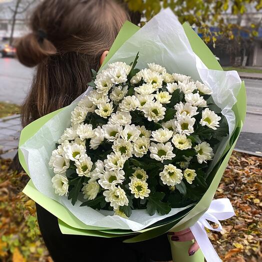 Монобукет из кустовых хризантем//дочке, для девушки, в день рождения