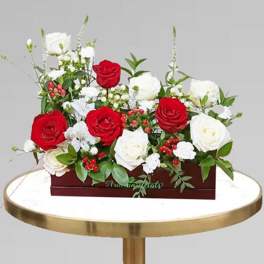 White   Red Roses Arrangement