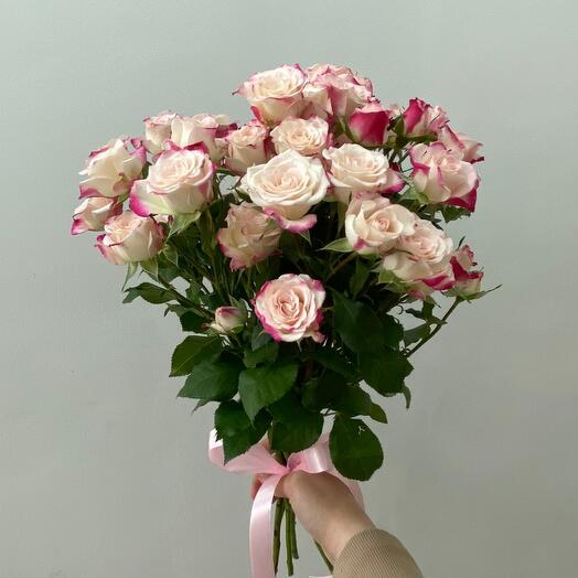 Bouquet of 7 bush roses "Reflex" under the ribbon