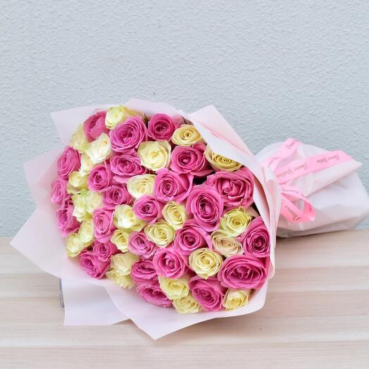 101 White and Pink Color Roses Bouquet