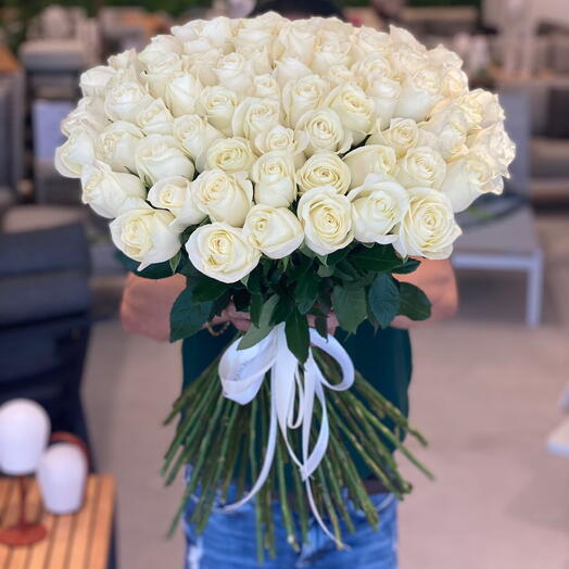 51 premium white roses 70 cm