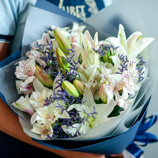 Букет из лилий и альстромерий с лимониумом 1283f