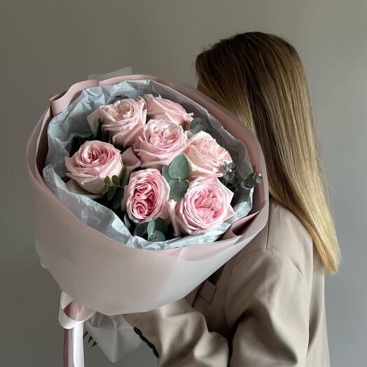 Букет из пионовидных роз Pink O hara и эвкалипта
