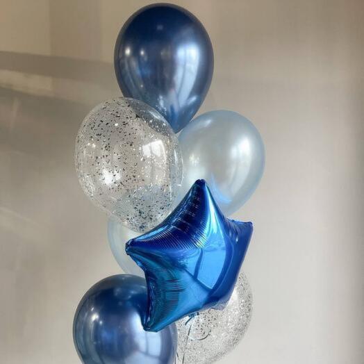 Воздушные шары синие с серебром 7 шт