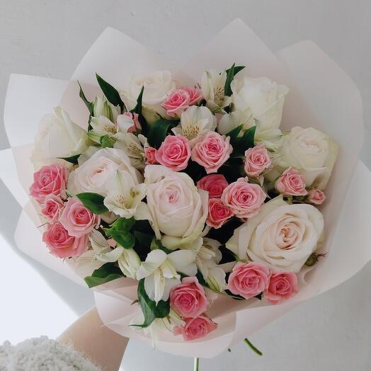Красавица💕Пионовидная, кустовая роза, альстромерия