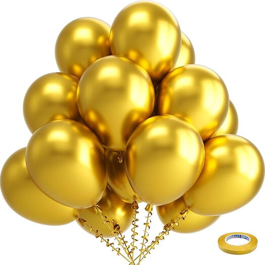 15 Gold Metallic Helium Balloons Set