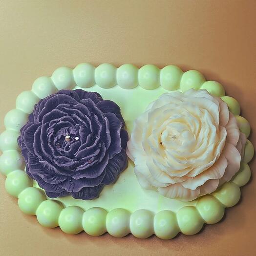 Свечи ручной работы из оливкового воска, 2 пиона