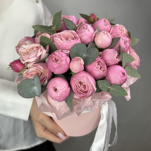 Пионовидная роза в коробке Silva Pink