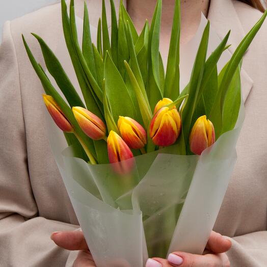 Букет красно-желтых тюльпанов, 9 шт., 45 см. Florentika