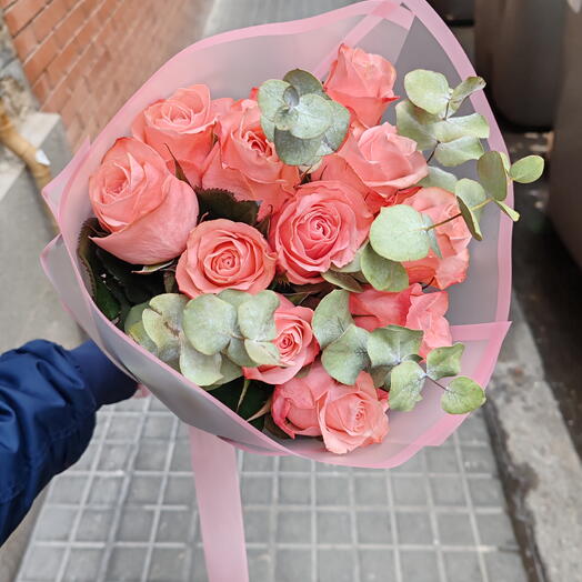 Blush Roses with Eucalyptus