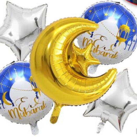 5 pcs Set Eid Mubarak Balloons