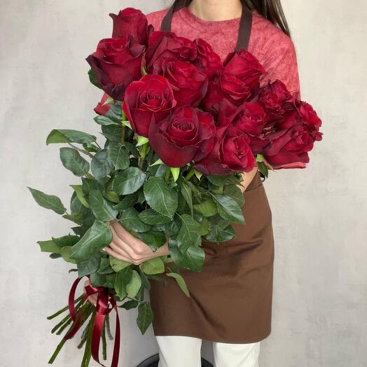 Почти 🌹метровые красные розы 15 шт в монобукете «Вау»