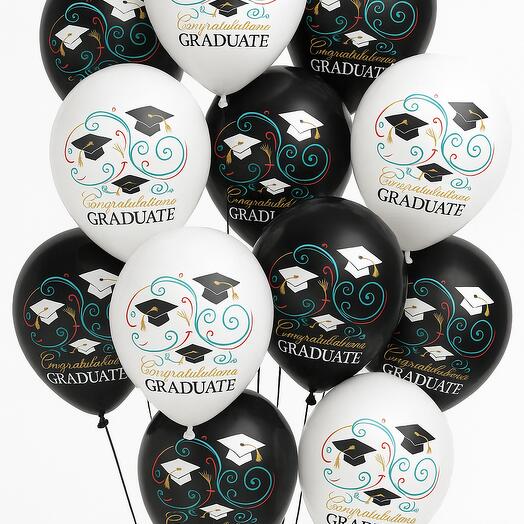 Graduation Balloons – Helium-Filled Black   White (20pcs)