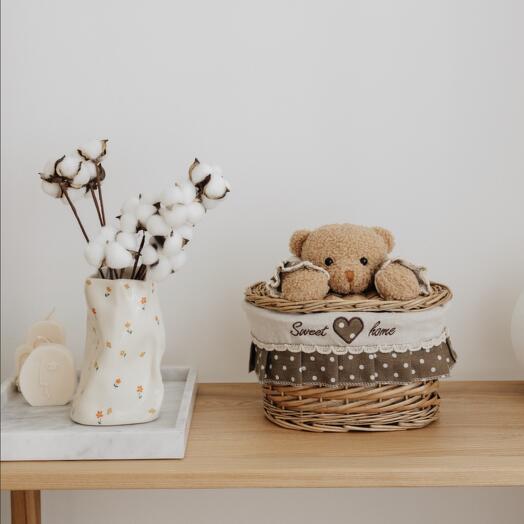 Маленькая Корзина ручной работы с крышкой и мягкой игрушкой-медвежонком, размер XS