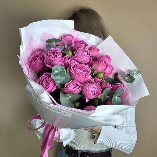 Мисти баблс 💐 Букет пионовидных роз с эвкалиптом