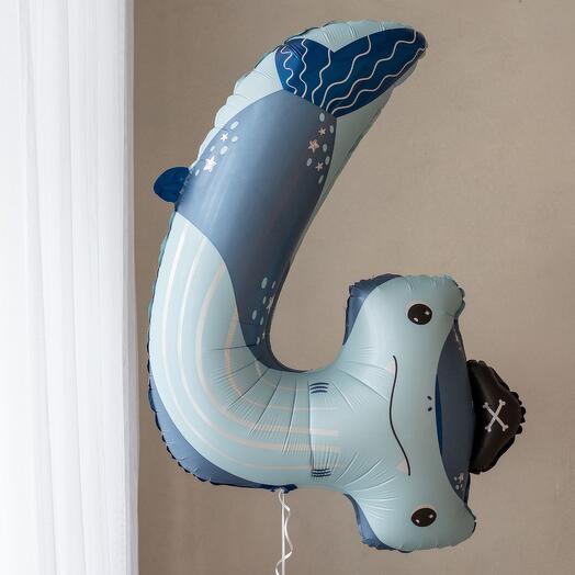 Шар из фольги на грузике «Цифра 4 (акула)» | 36" (90 см)