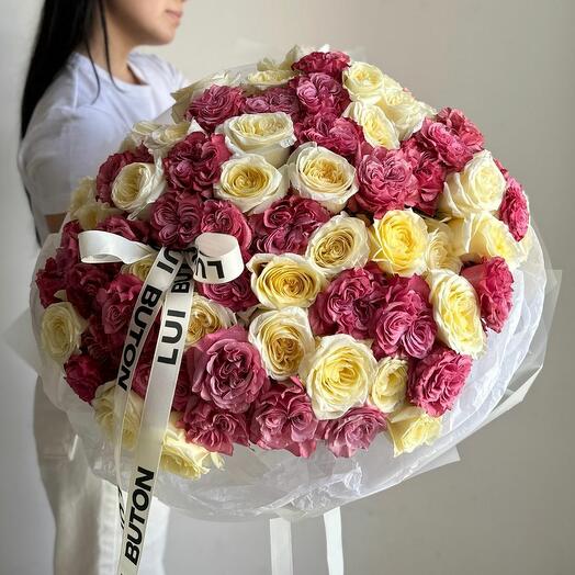 Букет "75 пионовиных роз микс"