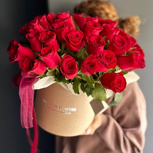 🌹Композиция «Для любимой»/51 роза Кения /коробка шляпная/Цветы Магнитогорск/доставка Магнитогорск