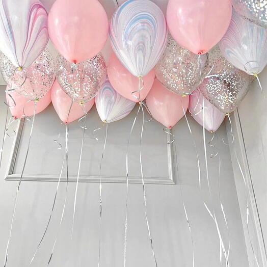 Шары с гелием девушке, девочке : розовый, конфетти серебро, агат fashion - 15 шт