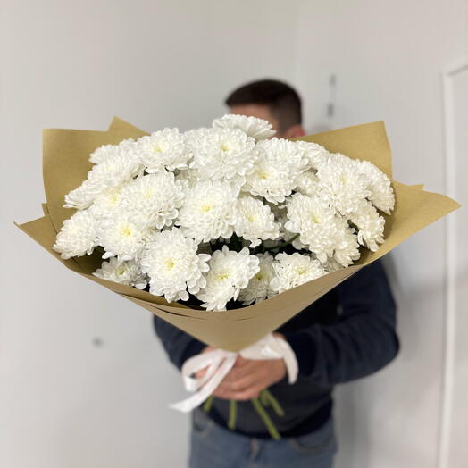 Монобукет из 5 белых хризантем 🌸