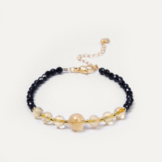 Браслет Акант Цитрин и Черный агат 14K 17 см (BRA1081)
